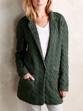Anthropologie Cartonnier Oversized Green Houndstooth Blazer Size S